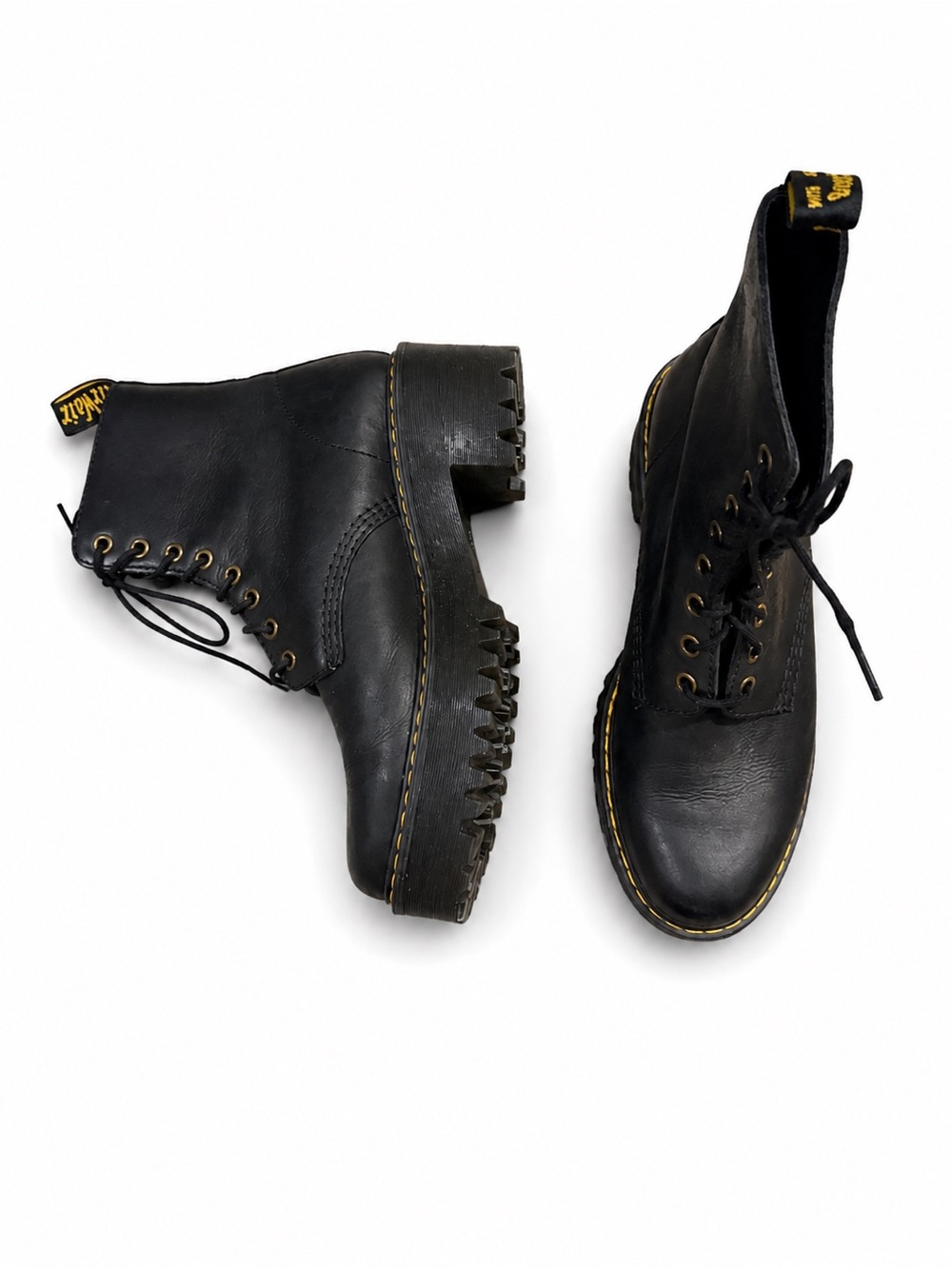 Dr. Martens Black Leather Lace-Up Platform Combat Boots